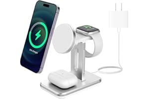 DQi-K 15W 3 in 1 Charging Station for Apple MagSafe Charger Stand -Wireless Charger for iPhone 12 13 14 15 pro max Plus for Apple Watch Charger 9 8 7 6 5 for AirPods Pro 3 2-Multiple Devices