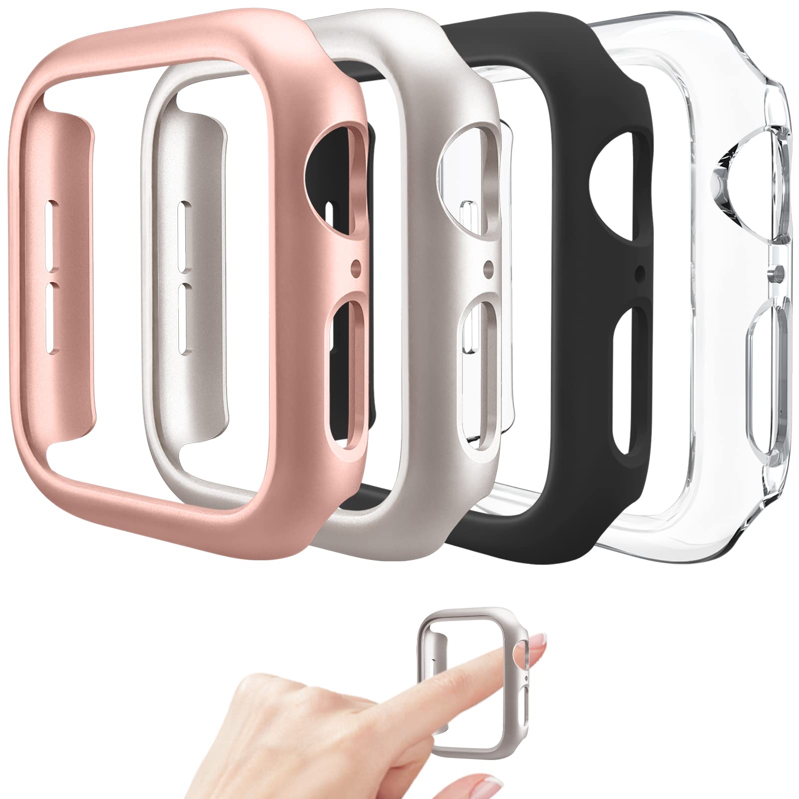 Mugust 4 Pack Compatible for Apple Watch Case 40mm [NO Screen Protector] Series 6 5 4 SE, Hard PC Bumper Case Protective Cover Frame Compatible for iWatch 6 5 4 SE(Rose Gold/Starlight/Black/Clear)