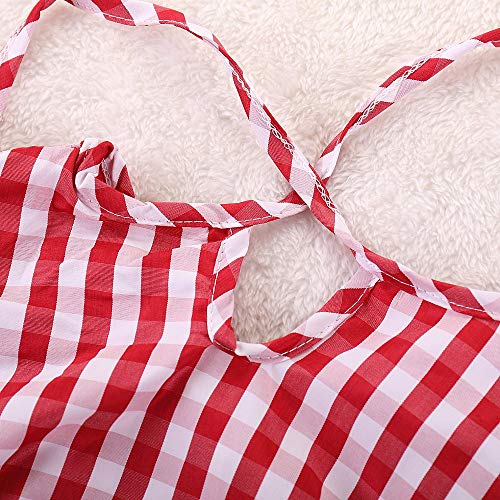 2Pcs Toddler Baby Girls Plaid Striped Bowknot Shirt Top+Ruffles Denim Skirt Summer Dress Set (Red, 2-3Years)