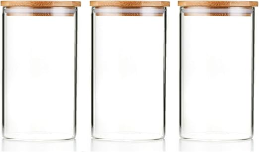 Amazon Com Sweejar 34 Oz Glass Food Storage Jar With Lid Set Of 3 Airtight Canisters For Bathroom Kitchen Container With Bamboo Cover For Serving Tea Coffee Spice And More Home Improvement