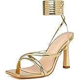 Mostrin Womens Sandals Strappy Heels for Women Lace Up Square Open Toe Heels Tie Up High Heeled Sandals for Prom, Party, Daily Wear