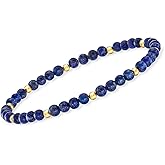 Pure Collection by Ross-Simons 4-4.5mm Lapis Bead Stretch Bracelet With 14kt Yellow Gold