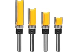 OZMATIP Pattern Flush Trim Bit 4 Pcs Router Bits，Top Bearing Flush Trim Bits Set，1/4 Inch Shank ,Cutting Length 1/2", 3/4", 1", 1-1/2"，Template Guide Woodworking Milling Cutter Tool