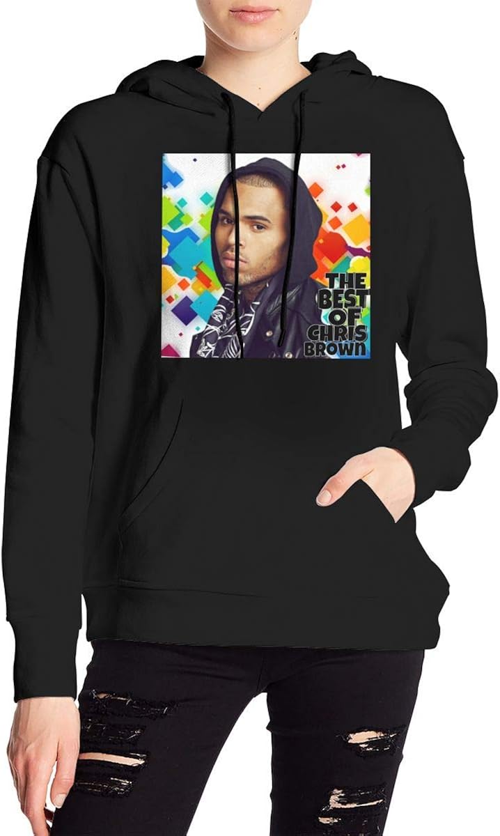 KarleDeal Chris Brown Women Fashion Long Sleeve Universal Polyester Hoodie Casual Sweater with Pocket Black