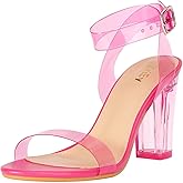 ZriEy Clear Block Sandals Chunky Heels for Women 3.35 Inch Open Toe Adjustable Ankle Strap Pump Sandals for Weddings Parties Daily Wear