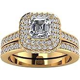 Ringcrown Bridal Sets Yellow Gold Plated Womens Wedding Ring Sets Princess cut Cz Engagement Ring Sets