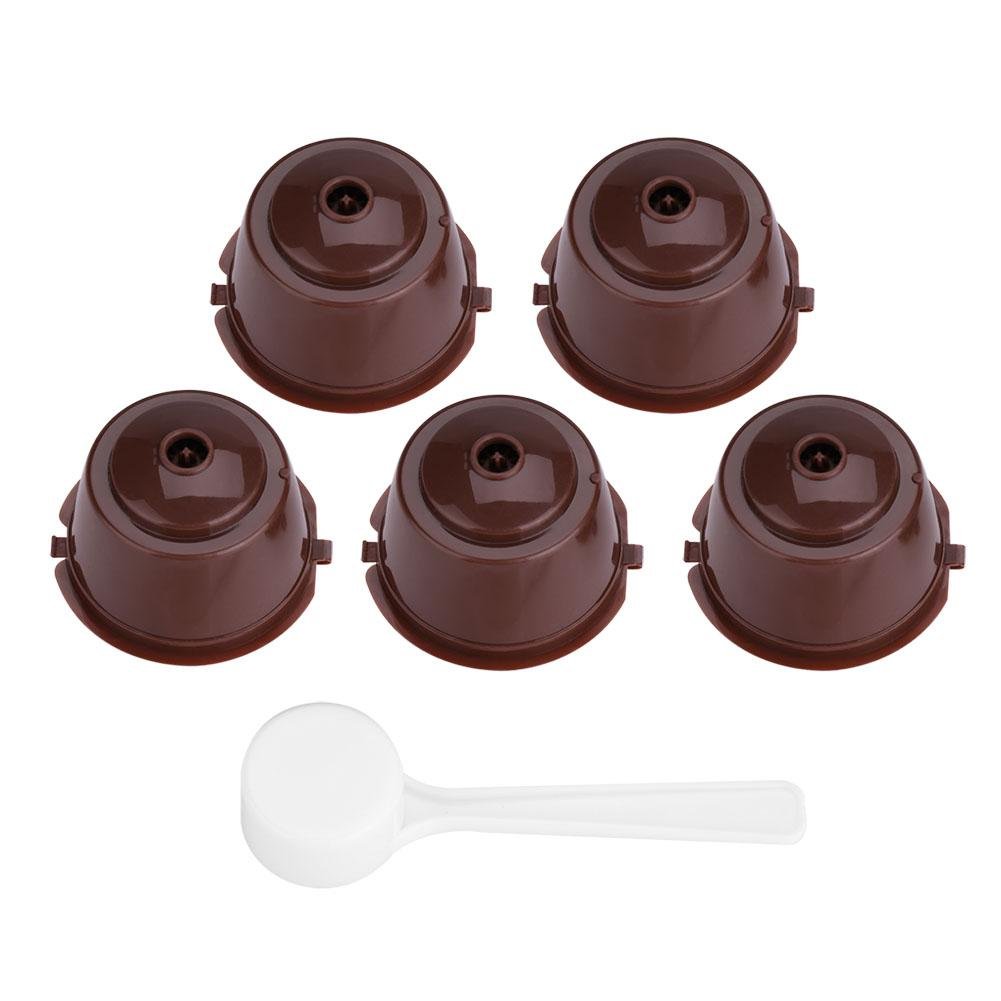 Set of 5 Refillable Coffee Filter Capsules Nescafé Reusable Capsule 1 Spoon (Brown)