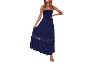 ZESICA Women's 2025 Summer Bohemian Strapless Off Shoulder Lace Trim Backless Flowy A Line Beach Long Maxi Dress