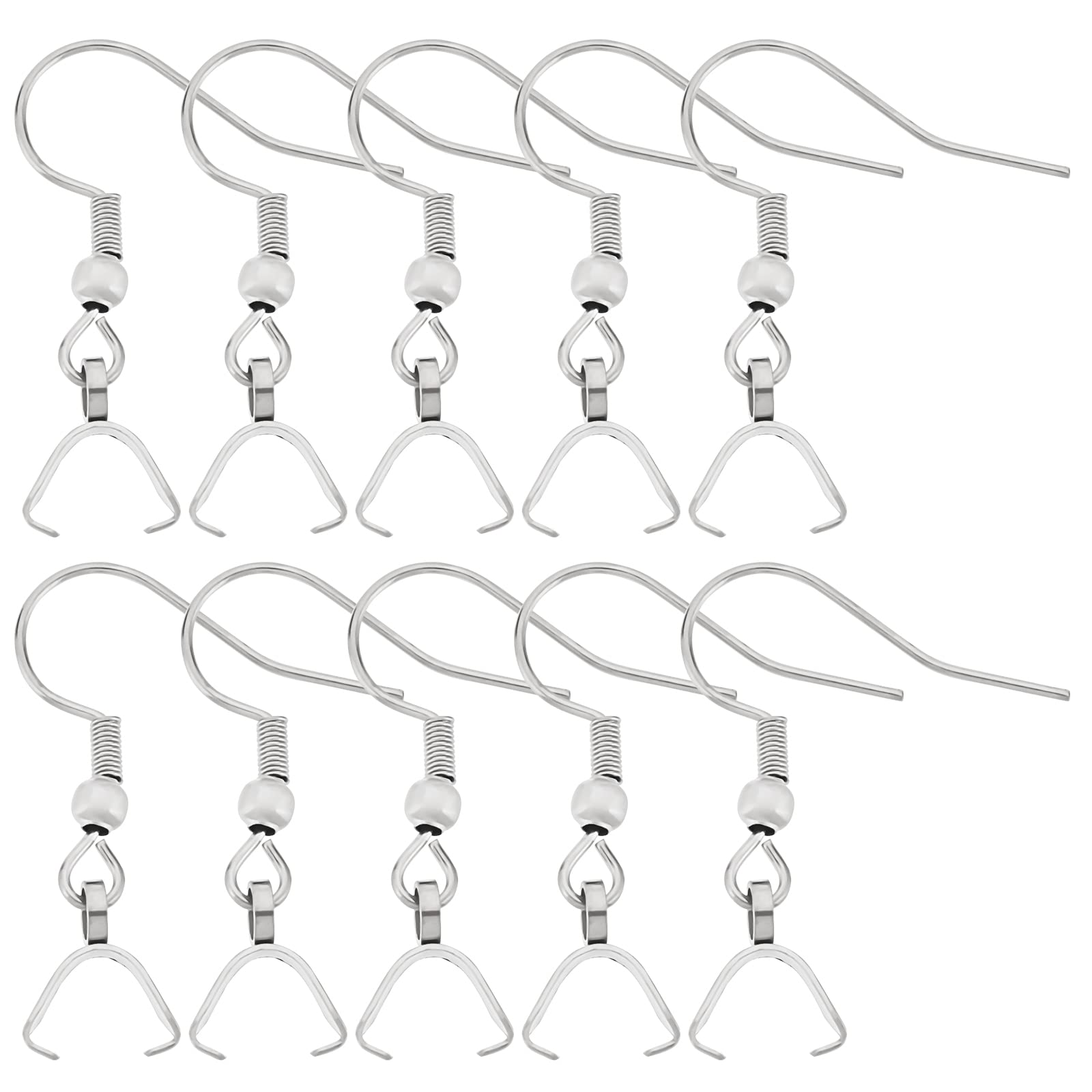 Beebeecraft 1 Box 50Pcs Earring Hooks with Pendant Clasp Stainless Steel French Wire Earring Ball Hooks with Pinch Bails for DIY Jewellery Earring Making