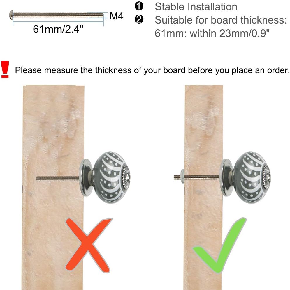 sourcing map 2pcs Ceramic Knobs Vintage Knob Drawers Round Pull Handle Furniture Cupboard Wardrobe Dresser Door Decorative, Gray - Image 3
