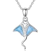 BETHZA Stingray Necklace 925 Sterling Silver Larimar Gemstone Manta Ray Pendant Ocean Animal Jewelry Gifts for Women