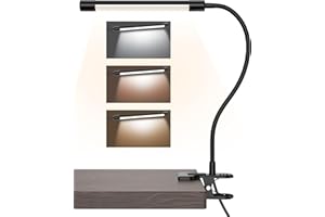 JHD LED Desk Lamp with Clamp - Adjustable 3 Color Modes 10 Brightness Level Table Lamp, USB Eye Caring Flexible Gooseneck Desk Light for Home Office, Dorm Room, Reading, Nail, Clip On Light, Black