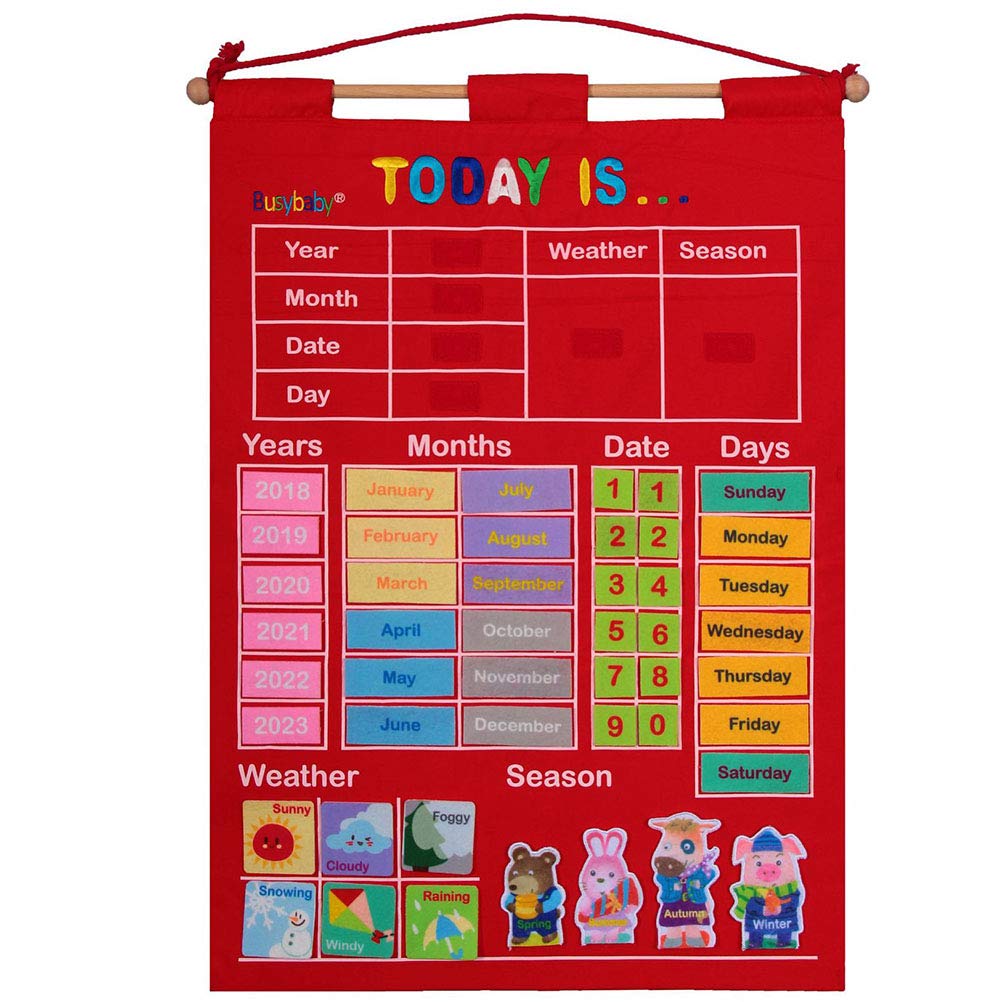 J-ouuo Wall Hanging Kids Calendar Wall-Mounted Calendar and Weather Pocket Chart Weather Season Date Months Year Day Calendar for Children Early Education Preschool Calendar