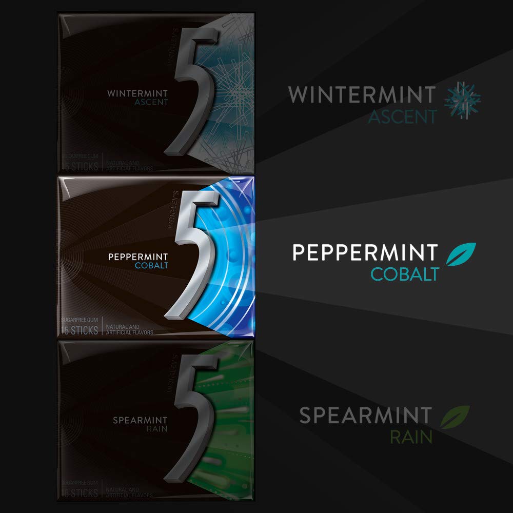 Amazon Com 5 Gum Peppermint Cobalt Sugarfree Gum 15 Piece 10 Pack Chewing Gum Grocery Gourmet Food