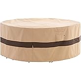 WJ-X3 Round Patio Furniture Cover, 84" D x 31" H, Waterproof, UV Resistant, Anti-Fading Outdoor Cover for Round Dining Table and Chairs Set, Beige & Coffee