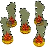 LITKO Flaming Wreckage Marker | Medium, 20mm Base, 50mm Tall | Set of 5 | Marks destroyed vehicles &amp; burning terrain | 3-layer acrylic &mdash; flame, smoke &amp; glow | For 40K, AoS, Bolt Action &amp; 28-32mm