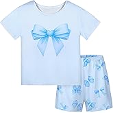 MHJY Girls Pajamas Short Sleeve Pajamas for Kids Soft Shirt & Shorts Girls Pajama Set