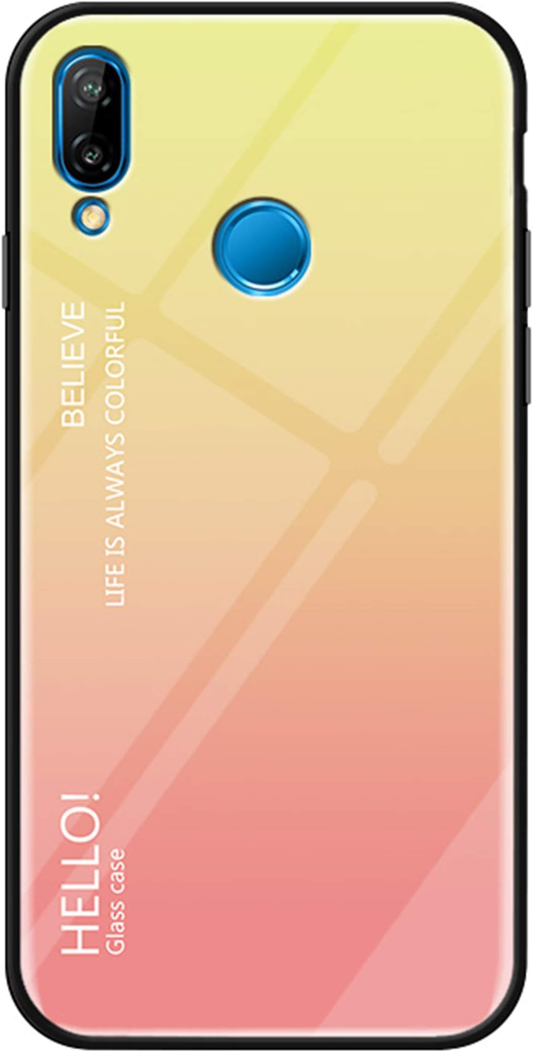 DAMONDY for Huawei Nova 3i Case, Glitter Gradient Shockproof Tempered Glass Mirror Soft TPU Bumper 2 in 1 Back Protective Case Rubber Hybrid Skin Silicone Cover for Huawei Nova 3i-Yellow