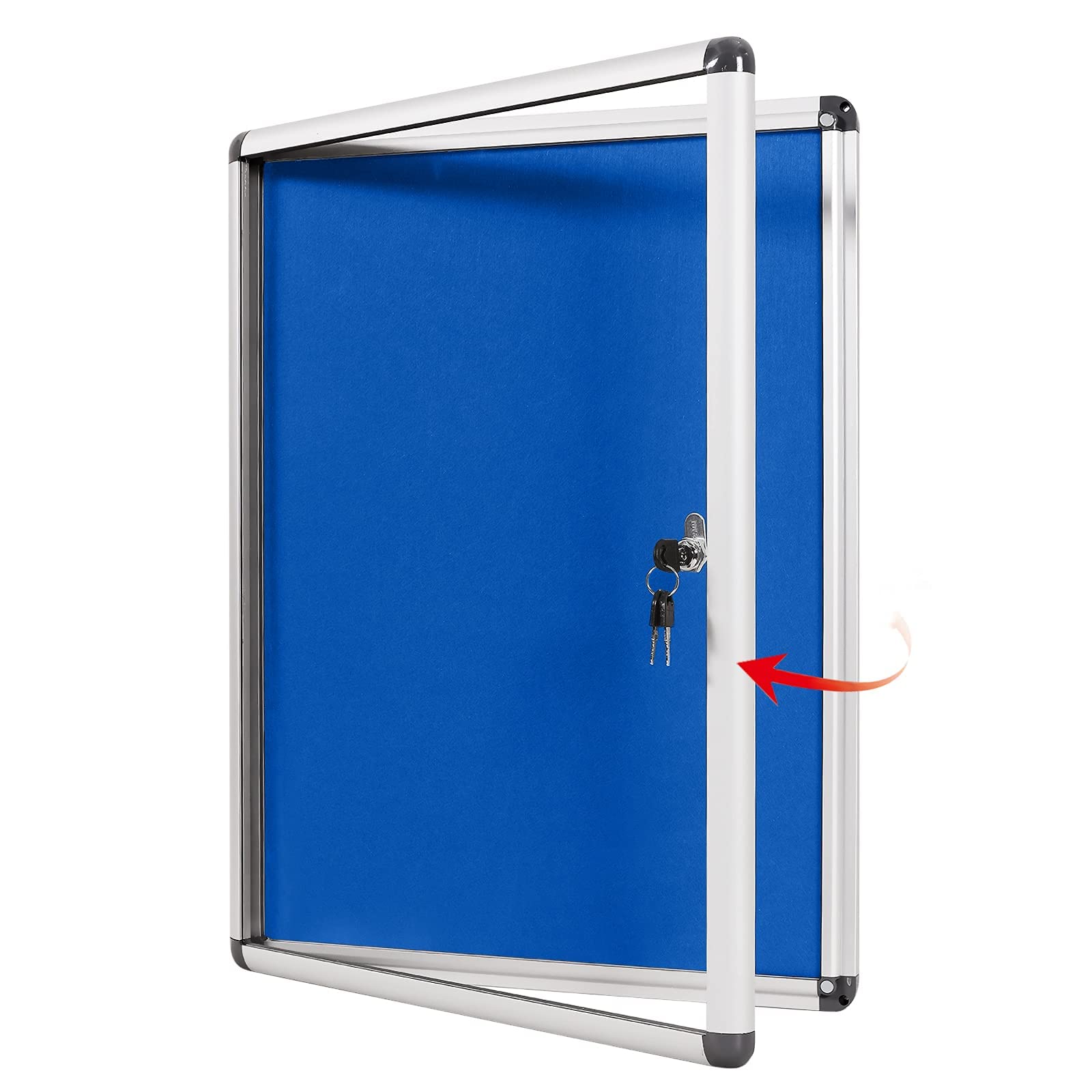 SWANCROWN Lockable Notice Board 980x720mm, Tamperproof Display Pin Board for Office Commerce School Home, Blue Felt (PIN 9xA4)