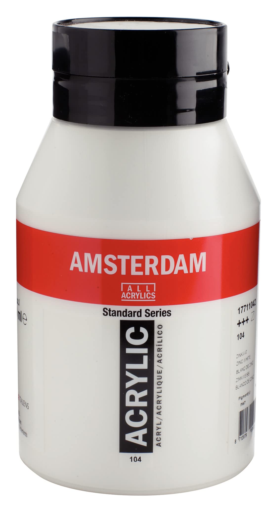 Amsterdam Standard Series Acrylic Paint Zinc White 104, 1000 ml Tube, Semi-Transparent, High Lightfastness, Medium Viscosity, Satin Finish, Durable, Versatile for Various Surfaces