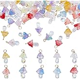 CRAFTYMELODY 80Pcs Mushroom Charms 10 Colors Glass Mushroom Pendant Charms for Jewelry Making with Light Golden Copper Wire Cute Pendant Ornament for DIY Earrings Bracelet Necklace Crafts
