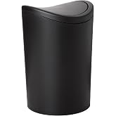 Superio Small Bathroom Trash Can with Lid, Modern Matte Black Mini Waste Bin with Swing Lid (1 1/2 Gallon, 6 Liter) Plastic Garbage Can for Kitchen, Bathroom, Bedroom, Office, Under Desk (1)