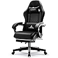 TUKAKA Gaming Chair,Ergonomic Massage Computer Office Desk Chair with Footrest,Pocket Spring Cushion,Reclining Leather Adjustable Gamer Chair with Headrest and Lumbar Support,Black