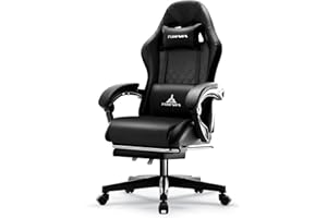 TUKAKA Gaming Chair,Ergonomic Massage Computer Office Desk Chair with Footrest,Pocket Spring Cushion,Reclining Leather Adjustable Gamer Chair with Headrest and Lumbar Support,Black