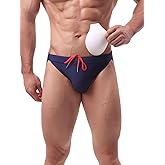 Summer Code Men's Swim Briefs Solid Bikini Padded Swimsuit Low Waist Swimwear with Adjustable Strings