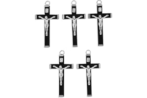 VENERARE Traditional Wood Crucifix Pendant for Necklace or Rosary Use - 5 Pack (Black)
