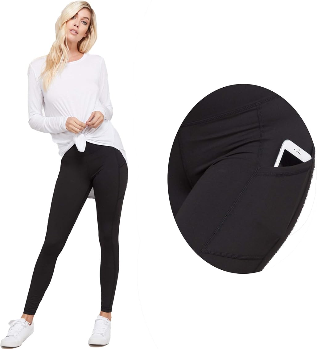 Butter Soft Leggings with Side Pockets Womens Wide Waist Athleisure Wear  Active Leisurewear Regular u0026 Plus Size (Small) Black at Amazon Women's  Clothing store
