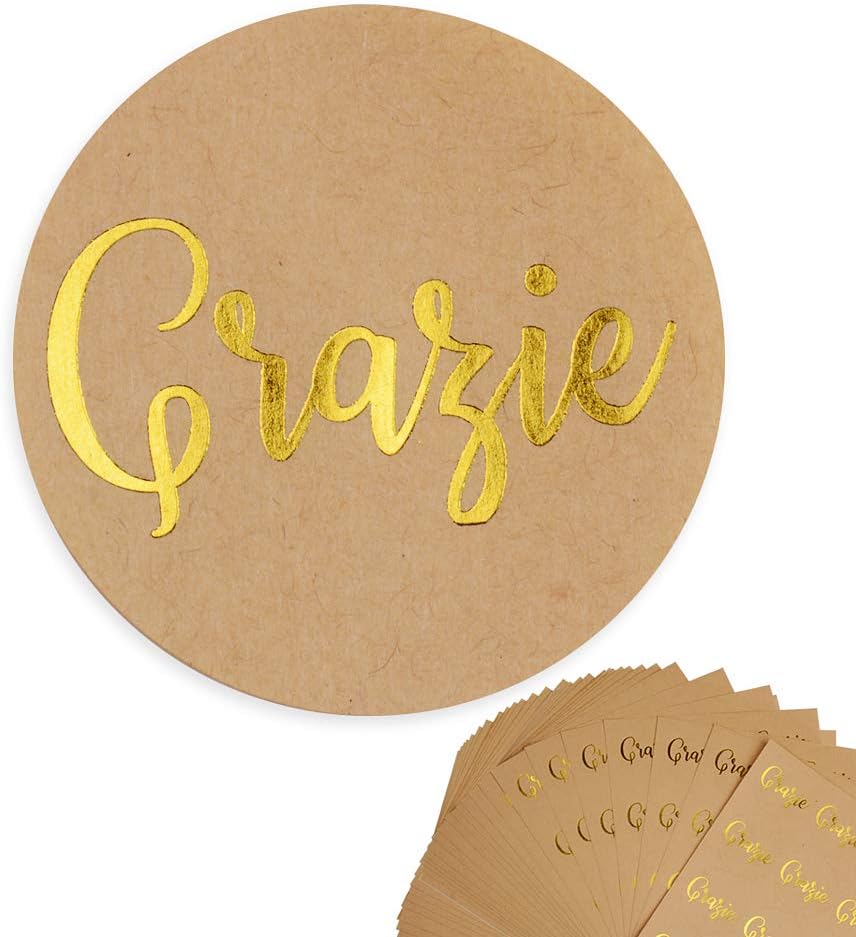 500 Adesivi Grazie Di Cuore Quesuc - Etichette Kraft Rotonde 5cm Per Bomboniere E Regali