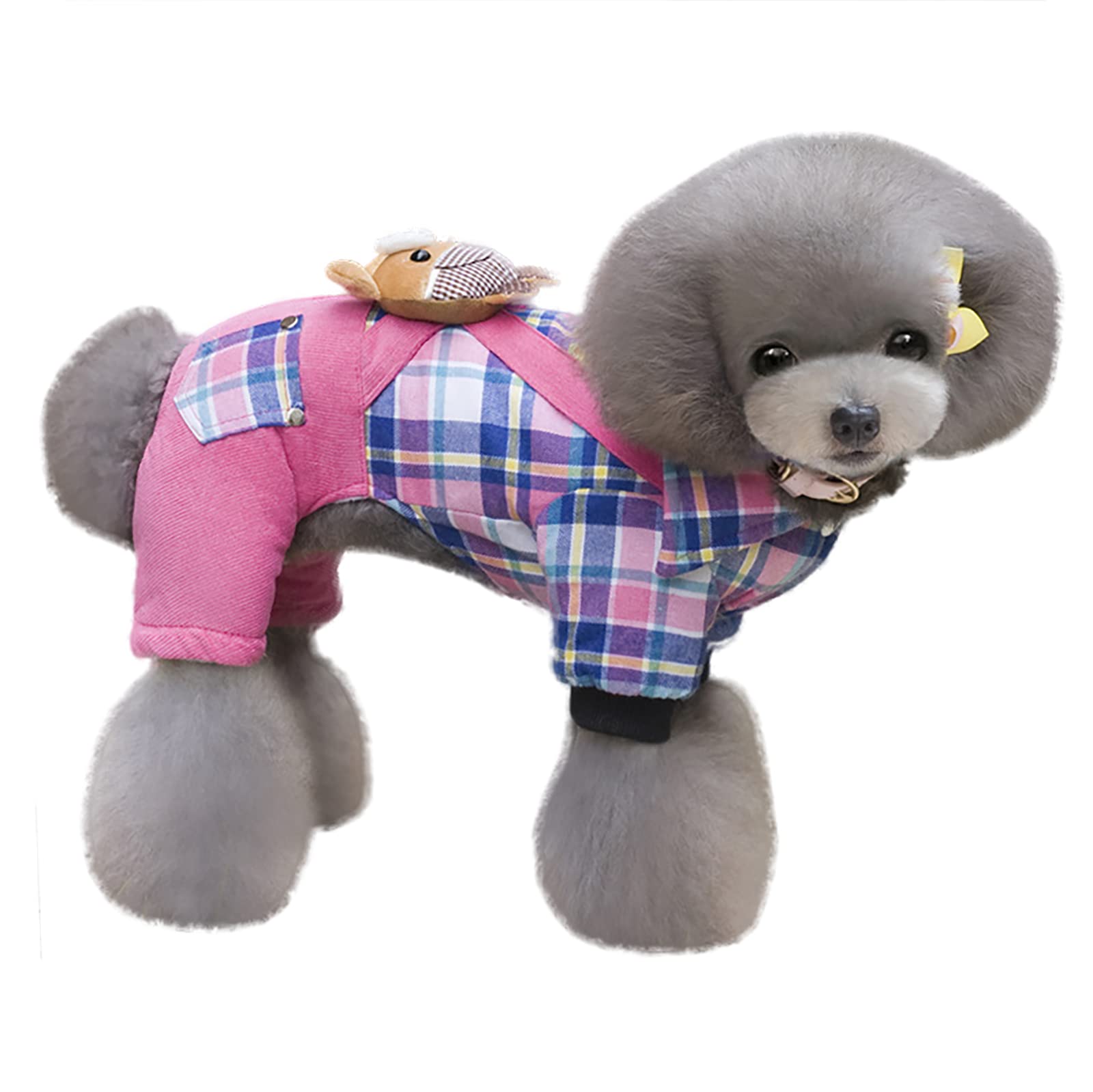 Izefia Dog Coat Cold Weather Coat Windproof Jacket Fleece Warm Dog Sweater Winter Thick Clothes Winter Thick Bear Plaid Shirt Dog Coat for Small Dog Medium Cat Pink S