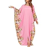 IDOPIP Abayas for Women Muslim Ramadan Dress Long Sleeve Floral Maxi Moroccan Kaftan Dress Loose Islamic Dubai Pakistani Robe