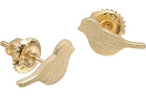 925 Sterling Silver Yellow Gold Plated Little Birds Earrings Studs, Screw Backs
