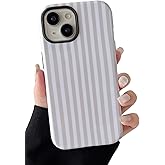 Longlayss Compatible with iPhone 15 Case Cute Aesthetic Striped Phone Case for Women Girl Shockproof Slim TPU and Hard PC Protective Cover (Antique White)