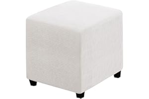 RHYII Ottoman Covers Slipcover Square Jacquard Fabric Footstool Protector Covers Storage Stool Ottoman Covers Stretch with Elastic Bottom Medium White