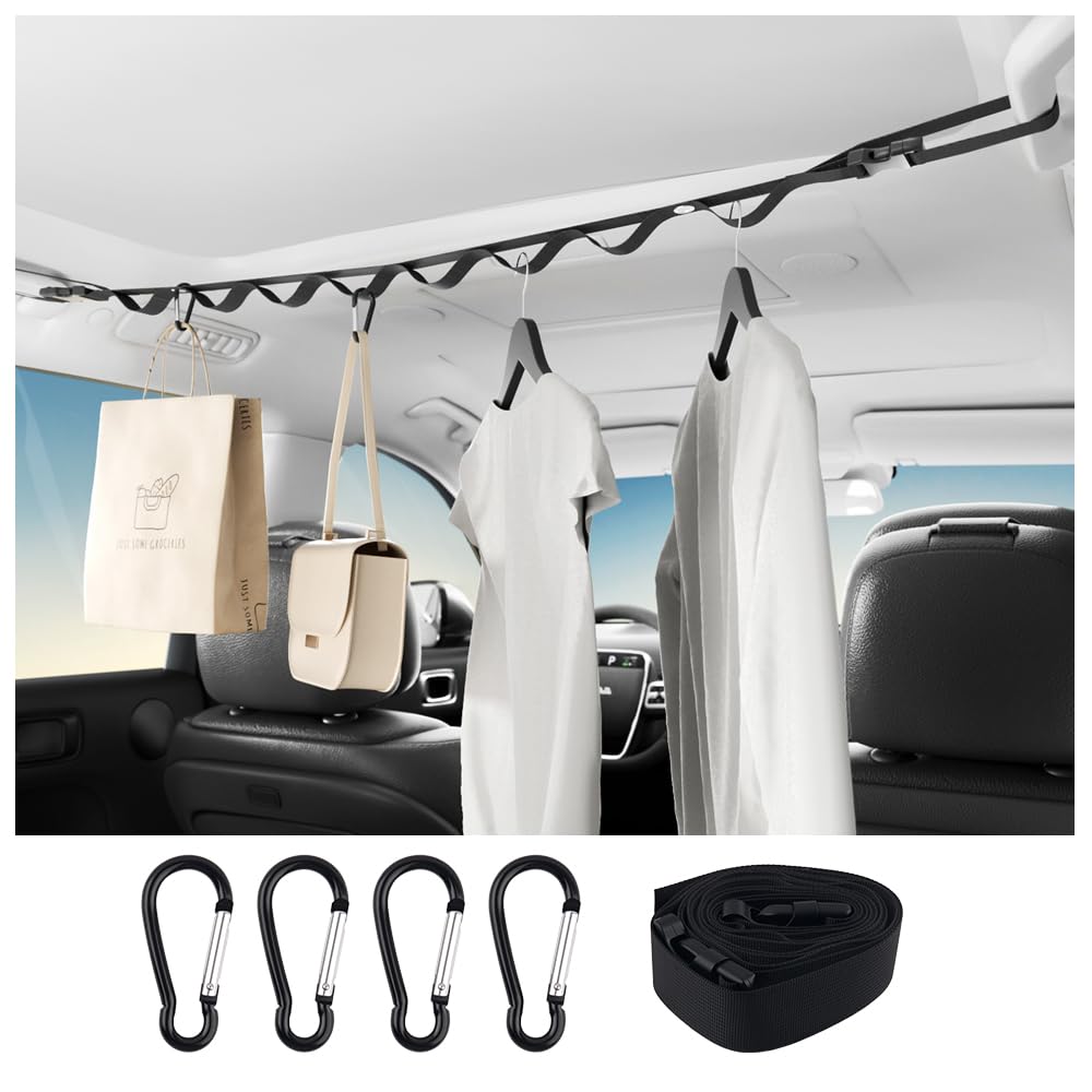 Photo 1 of 32.68"-45.67" Adjustable Car Clothes Hanger Bar as Lanyard,Wider Clothes Rack for Car with Segmented Design & Reinforced Snap Fastener,High Load Capacity Cars Hanger Bar with Clips