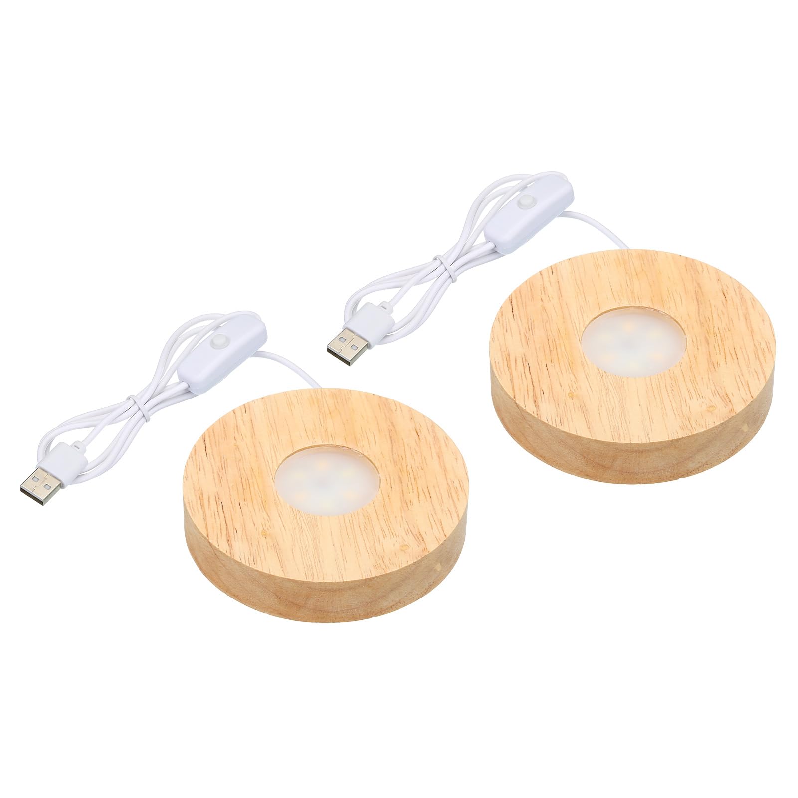 PATIKIL 4 Inch Wooden LED Light Base, 2pcs Wood Light Display Base Stand Lighting with Switch for 3D Crystal Glass Aroma Stone Art, Warm White Light, 5V DC