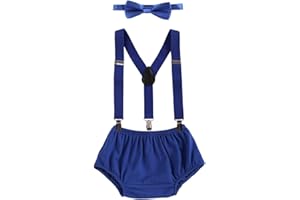 IBTOM CASTLE Baby Boys Cake Smash Outfit First Birthday Bloomers Bowtie Suspenders Clothes set
