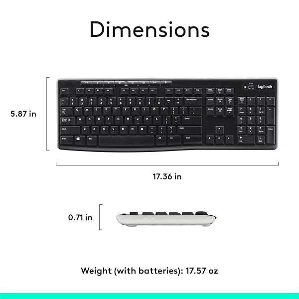 LOGITECH K270 WIRELESS KEYBOARD FOR WINDOWS, 2.4 GHZ WIRELESS, FULL-SIZE, NUMBER PAD, 8 MULTIMEDIA KEYS, 2-YEAR BATTERY LIFE, COMPATIBLE WITH PC, LAPTOP, BLACK