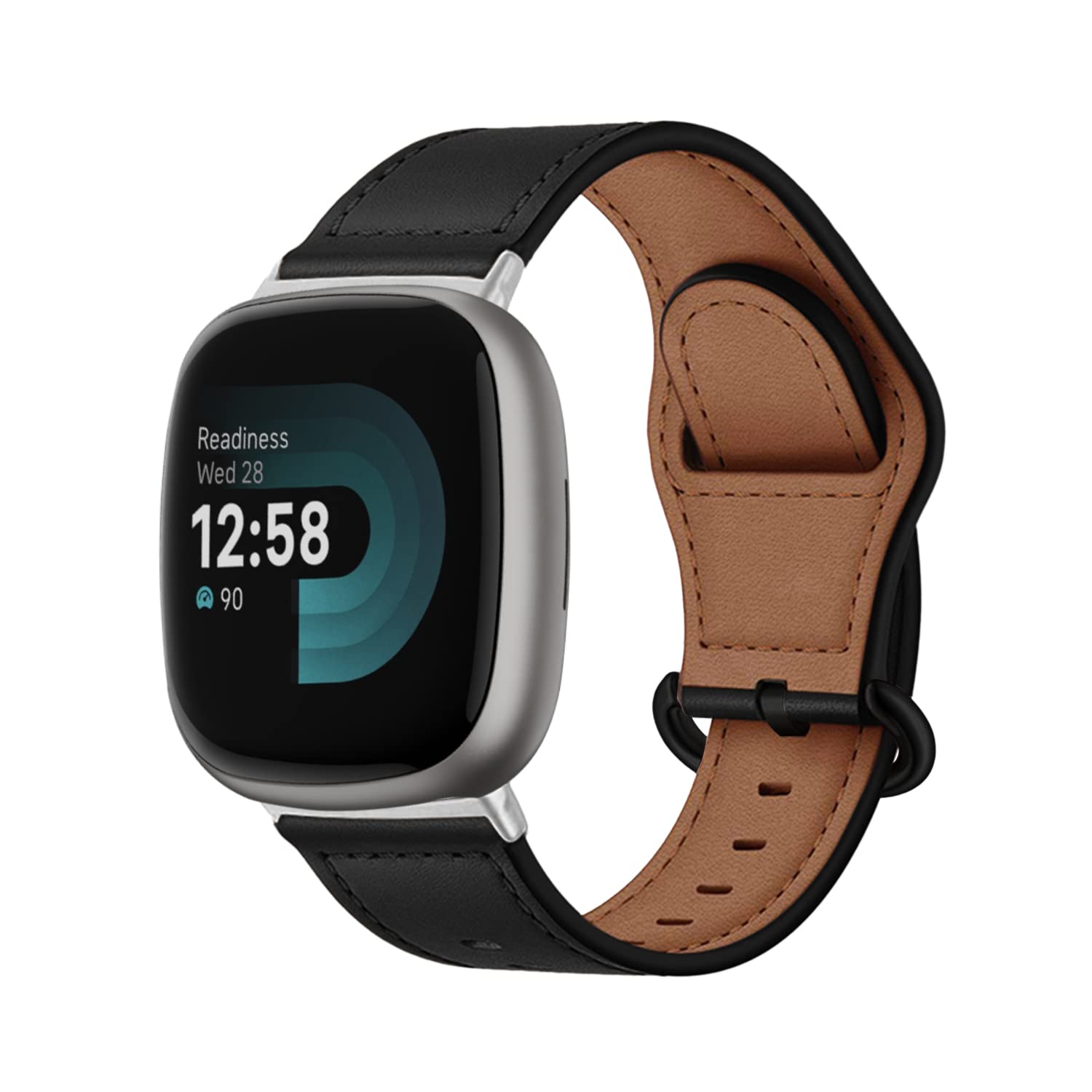 MiRowy Leather Strap Compatible with Fitbit Versa 4/Versa 3/Fitbit Sense 2/Sense, Watch Strap for Men and Women, Premium Leather Replacement Strap for Fitbit Versa 4/Versa 3/Sense 2/Sense - Black