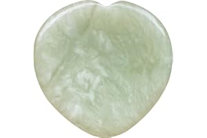 Fekuar Natural Light Green Jade Thumb Worry Stone, Hand Carved Healing Crystal Heart Shaped Stone for Anxiety Stress Relief Meditation 1.5"