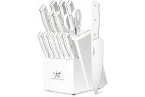 HD HUNTER.DUAL HUNTER.DUAL Knife Set, 15 Piece Kitchen Knife Set with Block Self Sharpening, Dishwasher Safe, Anti-slip Handle, White