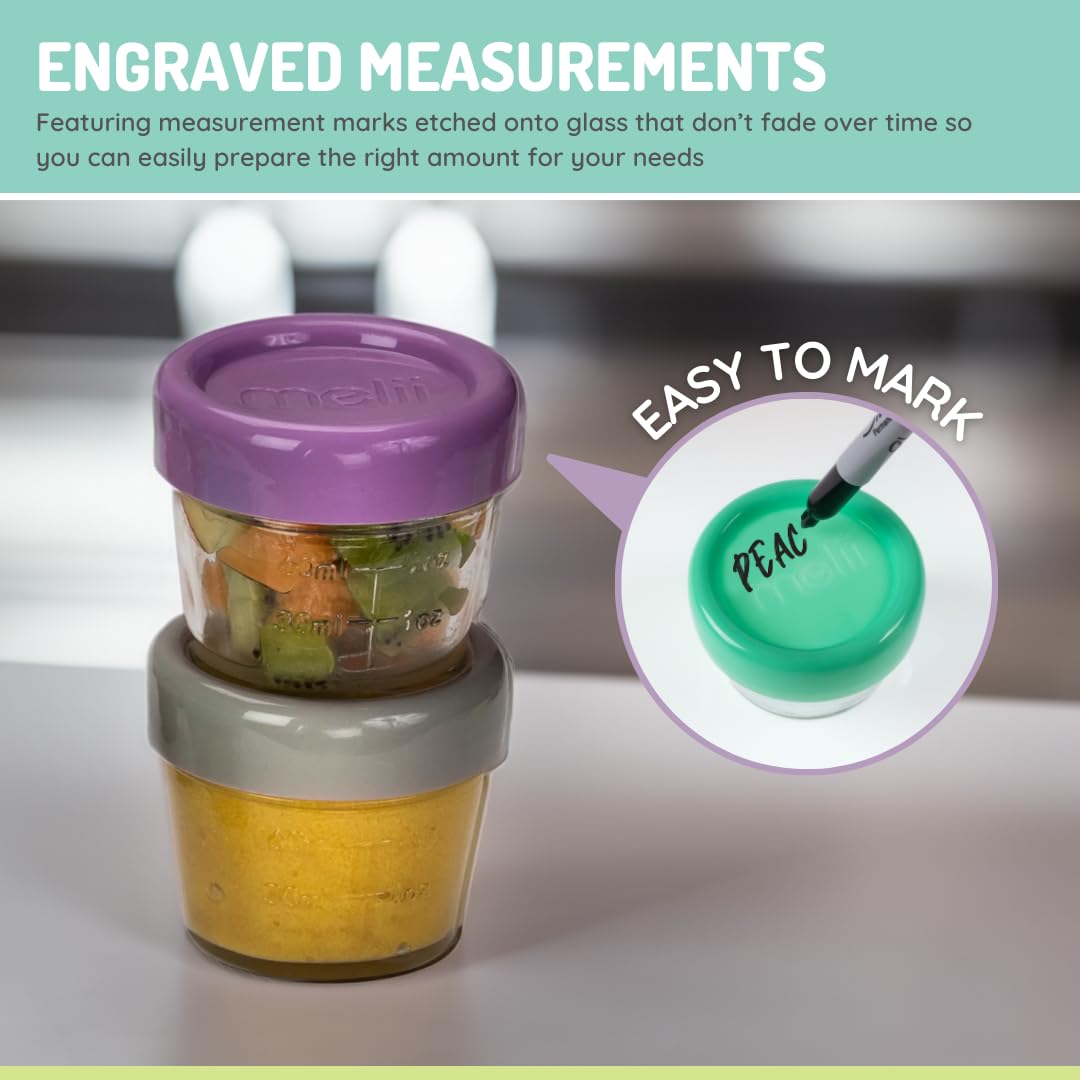 melii Glass Food Storage Jars - 12-Piece Set (6 x 4oz + 6 x 2oz) with Airtight, Leakproof Lids, BPA-Free & Eco-Friendly, Microwave, Freezer, Dishwasher Safe, Containers for Baby Food and Meal Prep