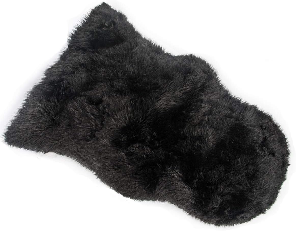 HLZDH faux fur soft fluffy single sheepskin stule Style Rug, Faux Fleece Chair Cover Seat Pad Soft Fluffy Shaggy Area Rugs For Bedroom Sofa Floor(Black, 75 X 120 CM)
