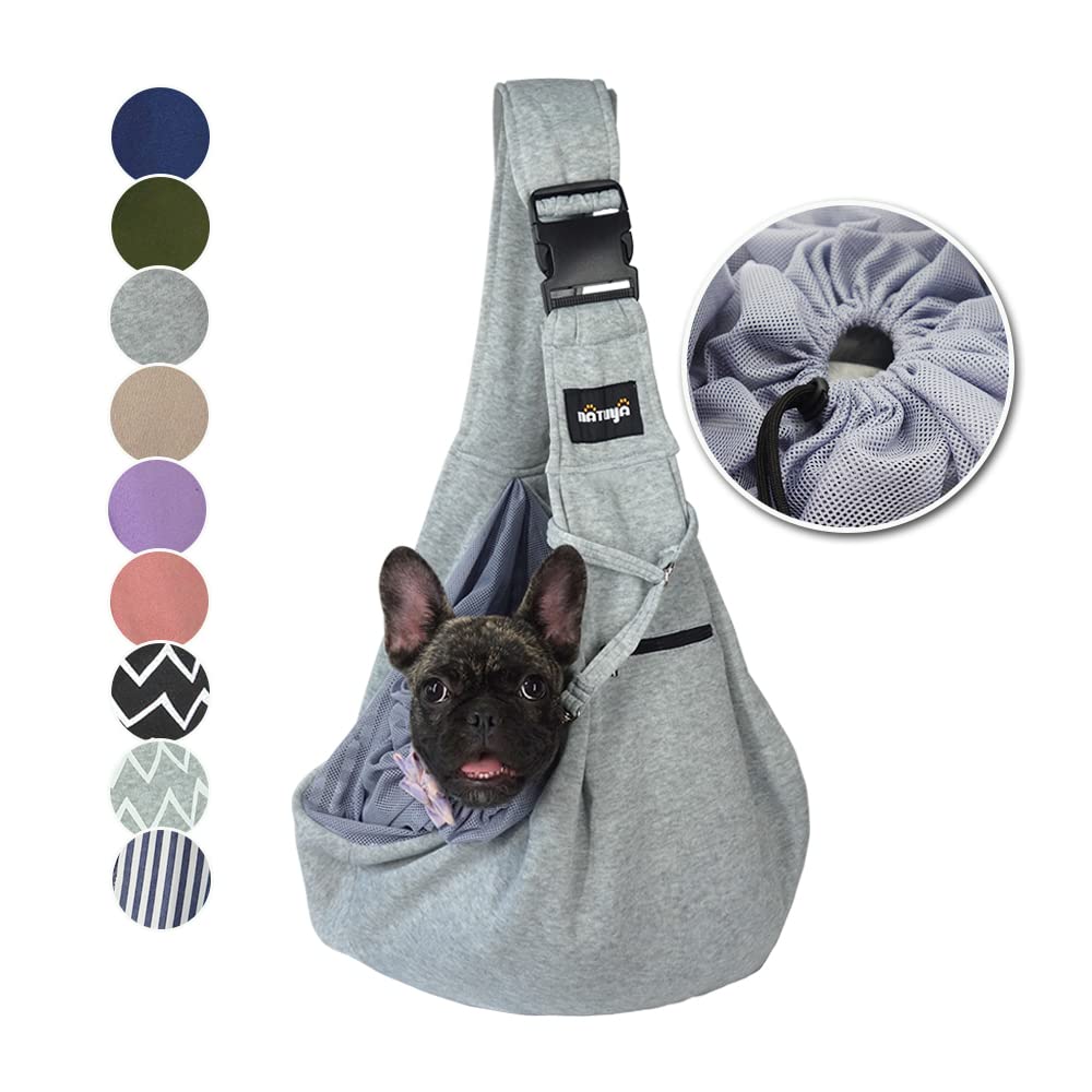 NATUYA Dog Sling Puppy Carrier for Small Dogs Hand Free Doggie Walking Bag Adjustable Shoulder Strap Zip Pocket Safety Belt Protective Mesh Pet Carrier for Travel Outdoor Subway (Grey) — image 1