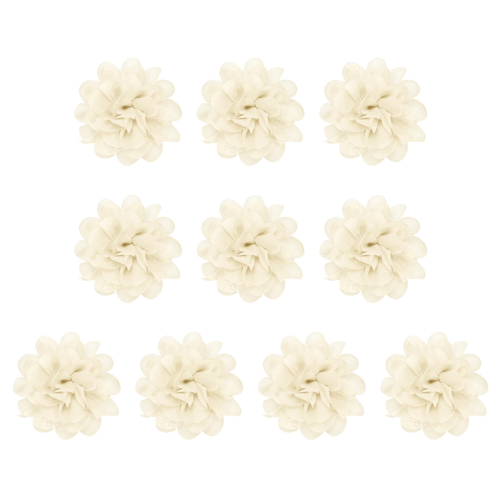 PATIKIL 3.9" Chiffon Flowers, 10 Pcs Mesh Fabric Flowers Sewing Fabric Appliques Headband Embellishments for DIY Craft Wedding Decor, Beige
