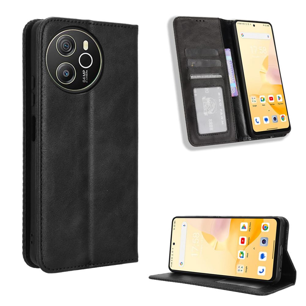 COMAKU Compatible with Blackview Shark 8 Case Leather - Flip Cover Protection magnetic Phone Case wallet with Card Holder - Black