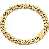VEXXS Cuban Link Bracelet Flat Cut, 18K Real Gold Filled Stainless Steel Gold Bracelet, Durable No Color Fading 5mm 7mm Men’s Chain Bracelet Men’s Jewelry
